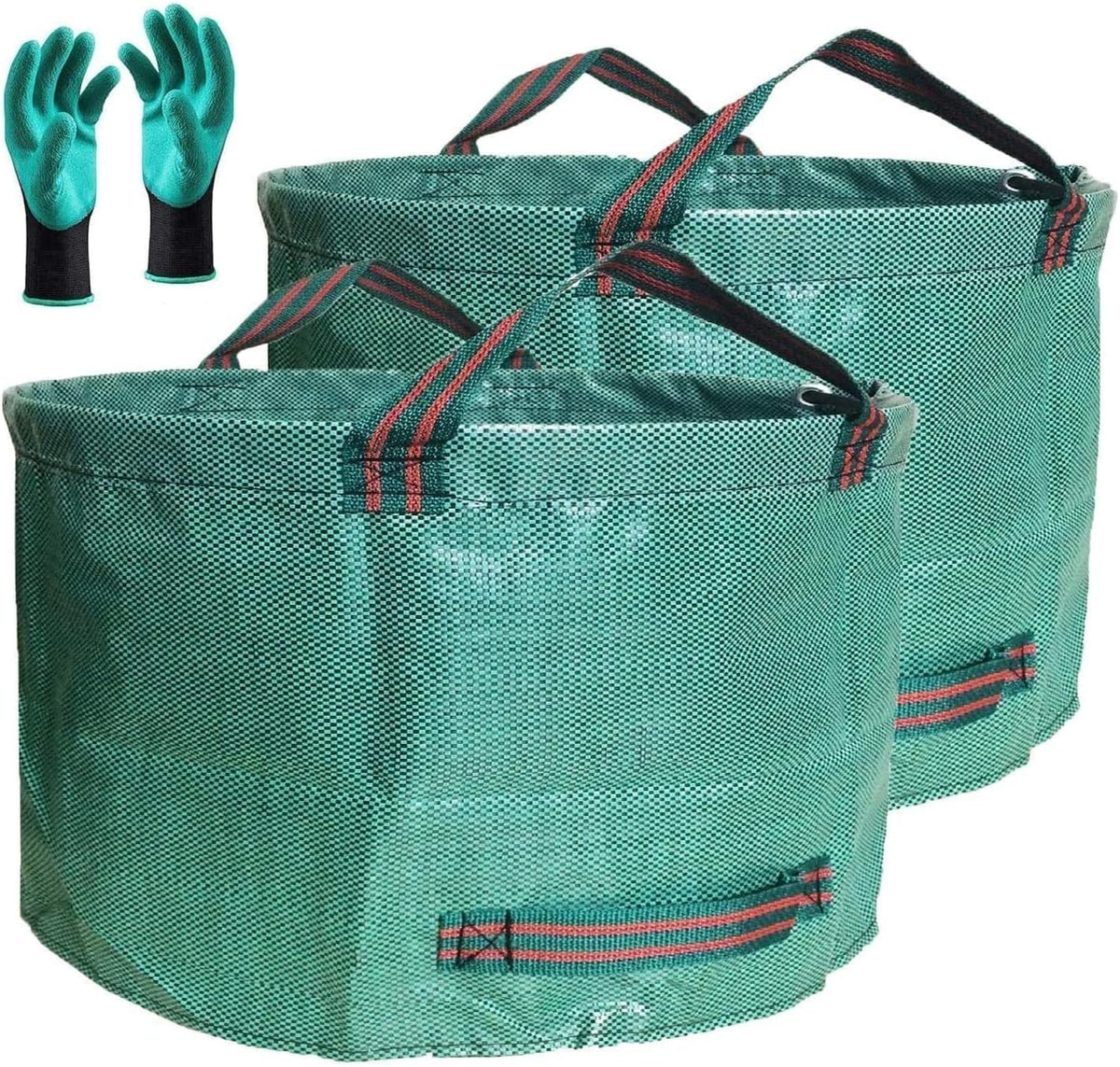 Tespher 63-gallon yard bags with gloves, ready for quick yard cleanup and transport.