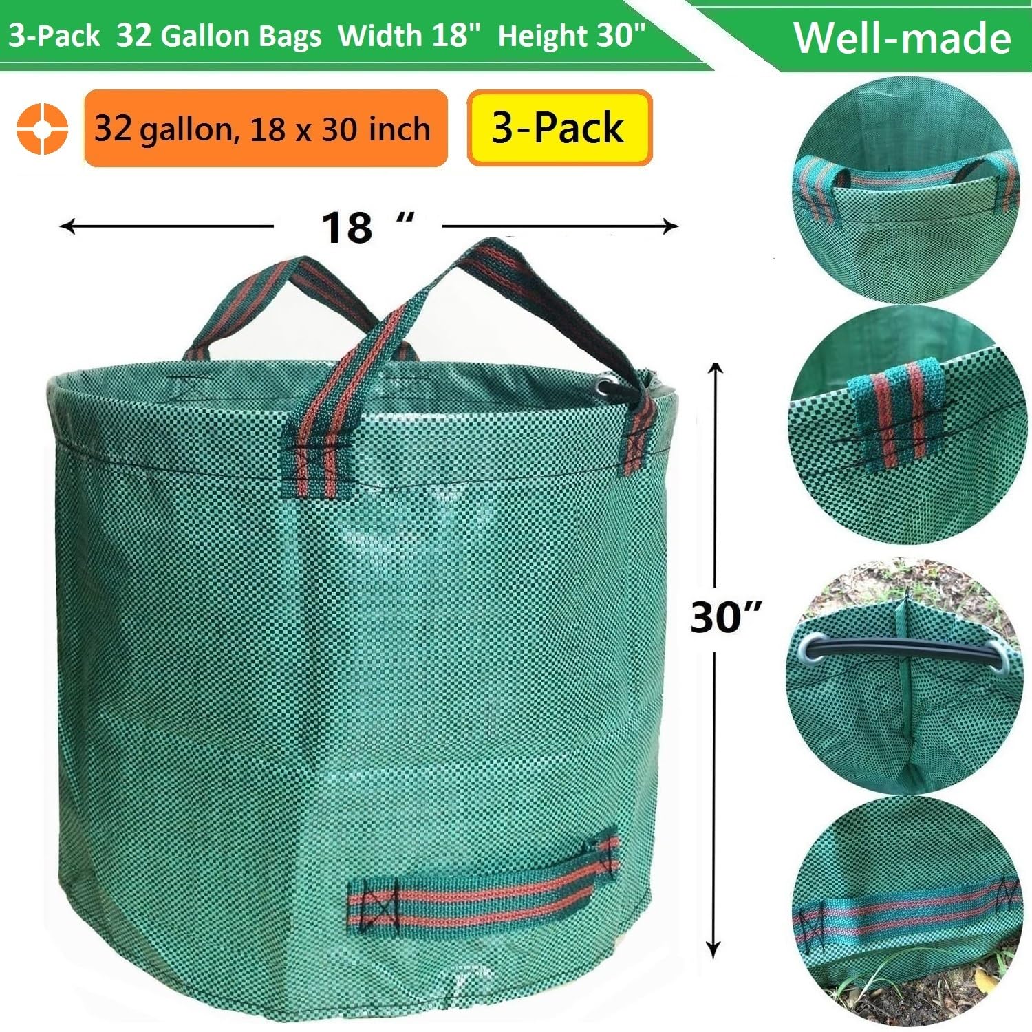 Rip-resistant polypropylene fabric ensures durability during heavy yard debris.