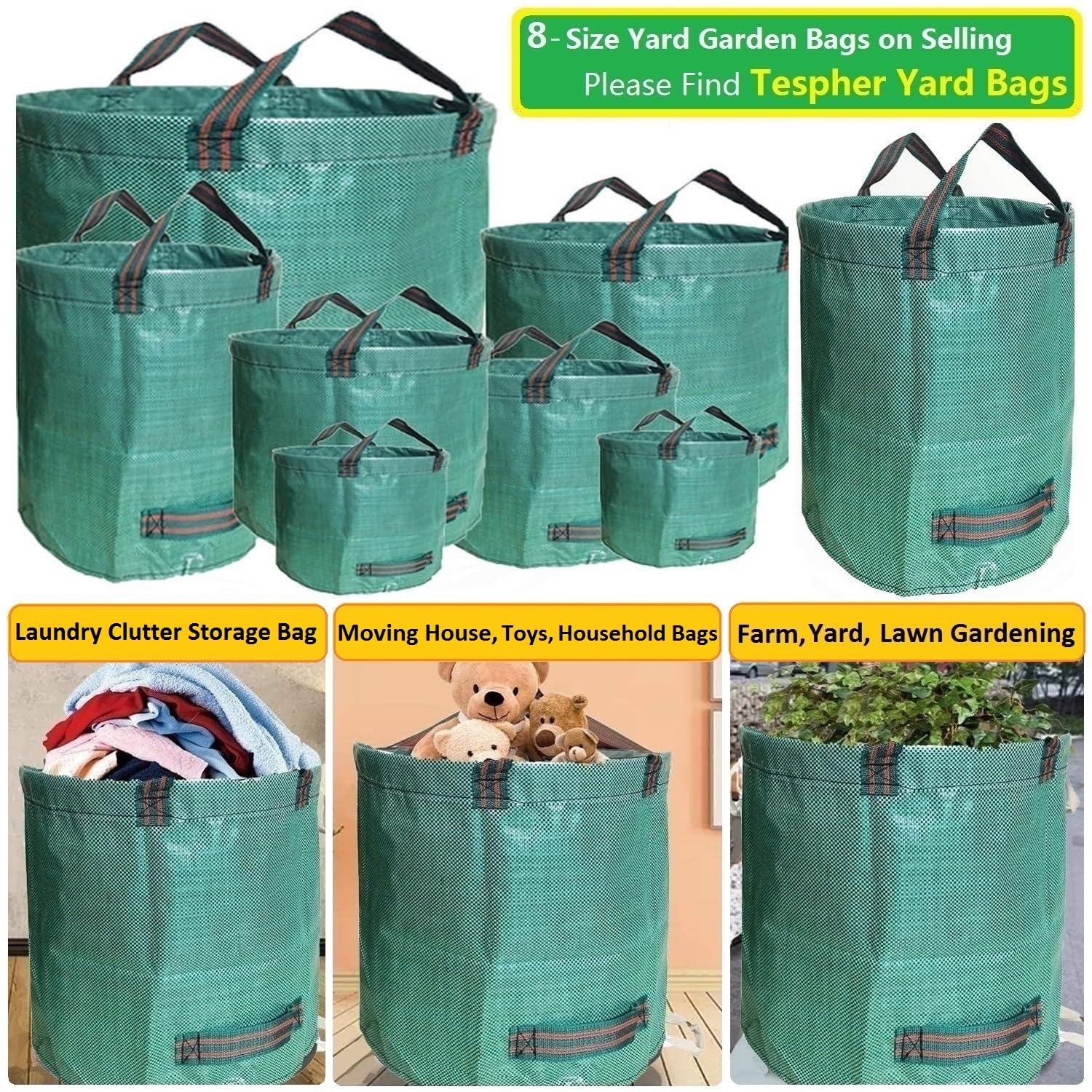 Tespher standable design keeps bags upright during yard cleanups.