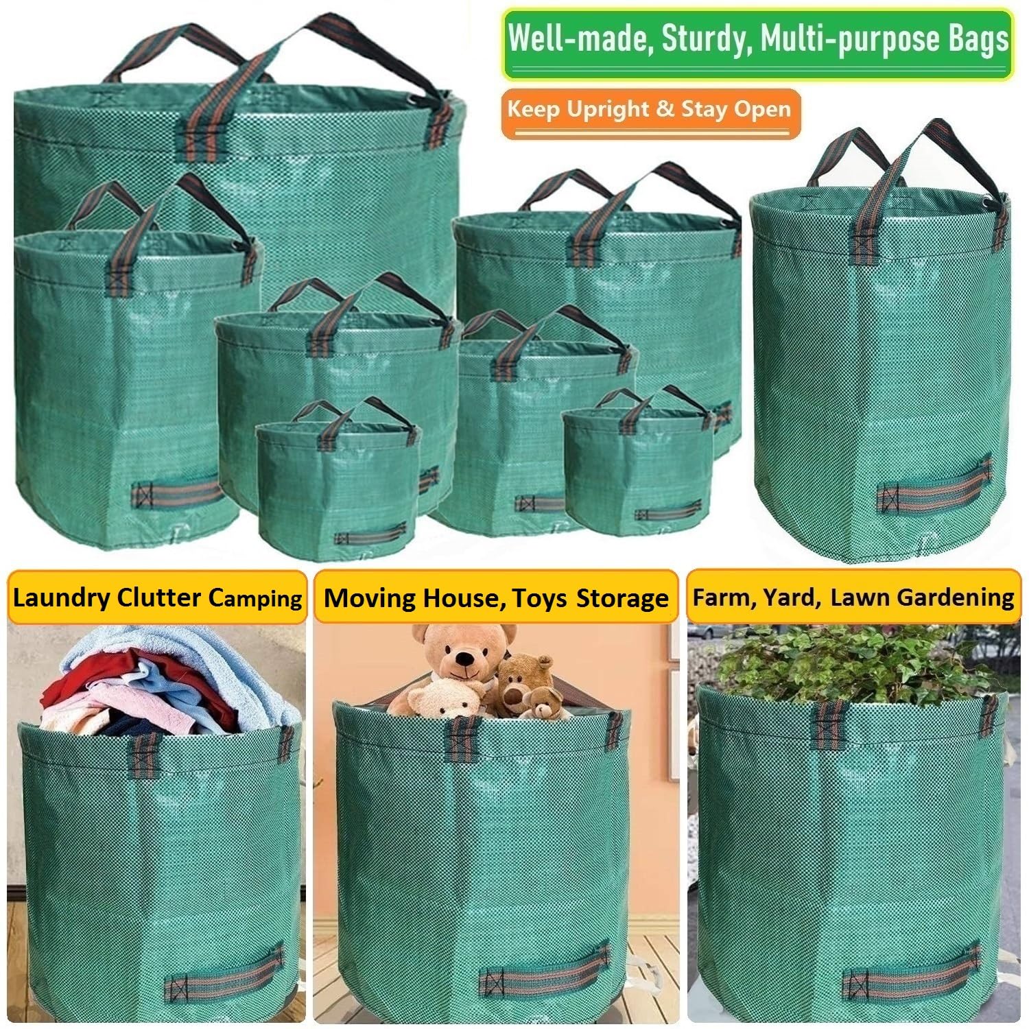 Tespher leaf bag stands upright and open for quick filling during cleanup.