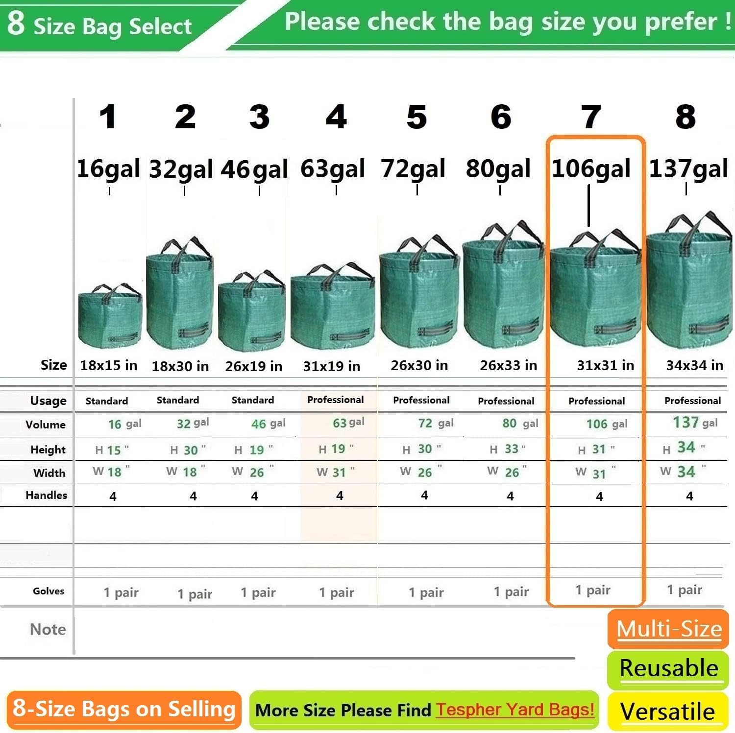 Tespher versatile yard bags for leaves, clippings, and debris