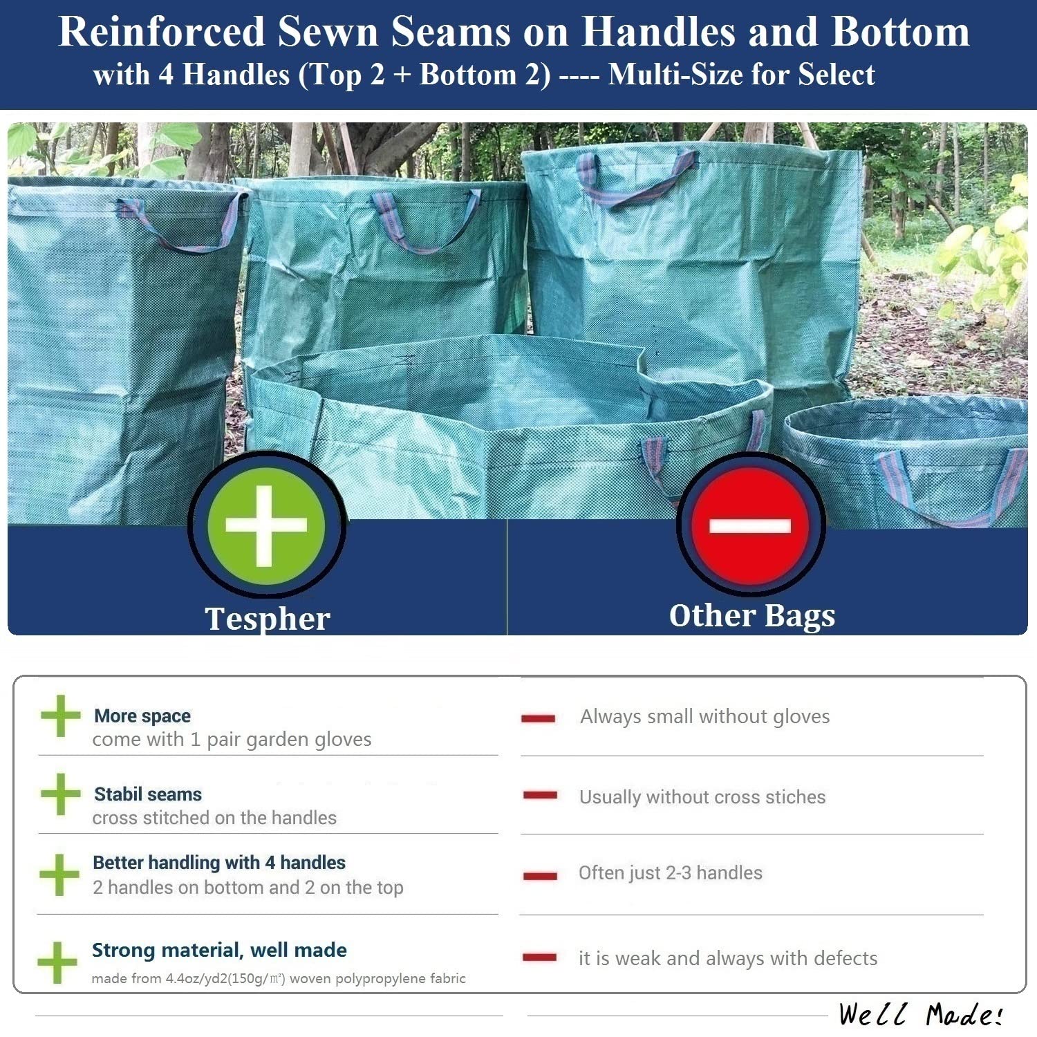 Tespher reusable yard waste bags help with recycling organization.