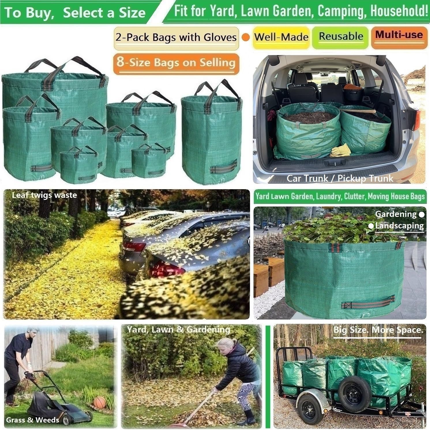 Tespher 63-gallon yard bag standing upright for easy filling.
