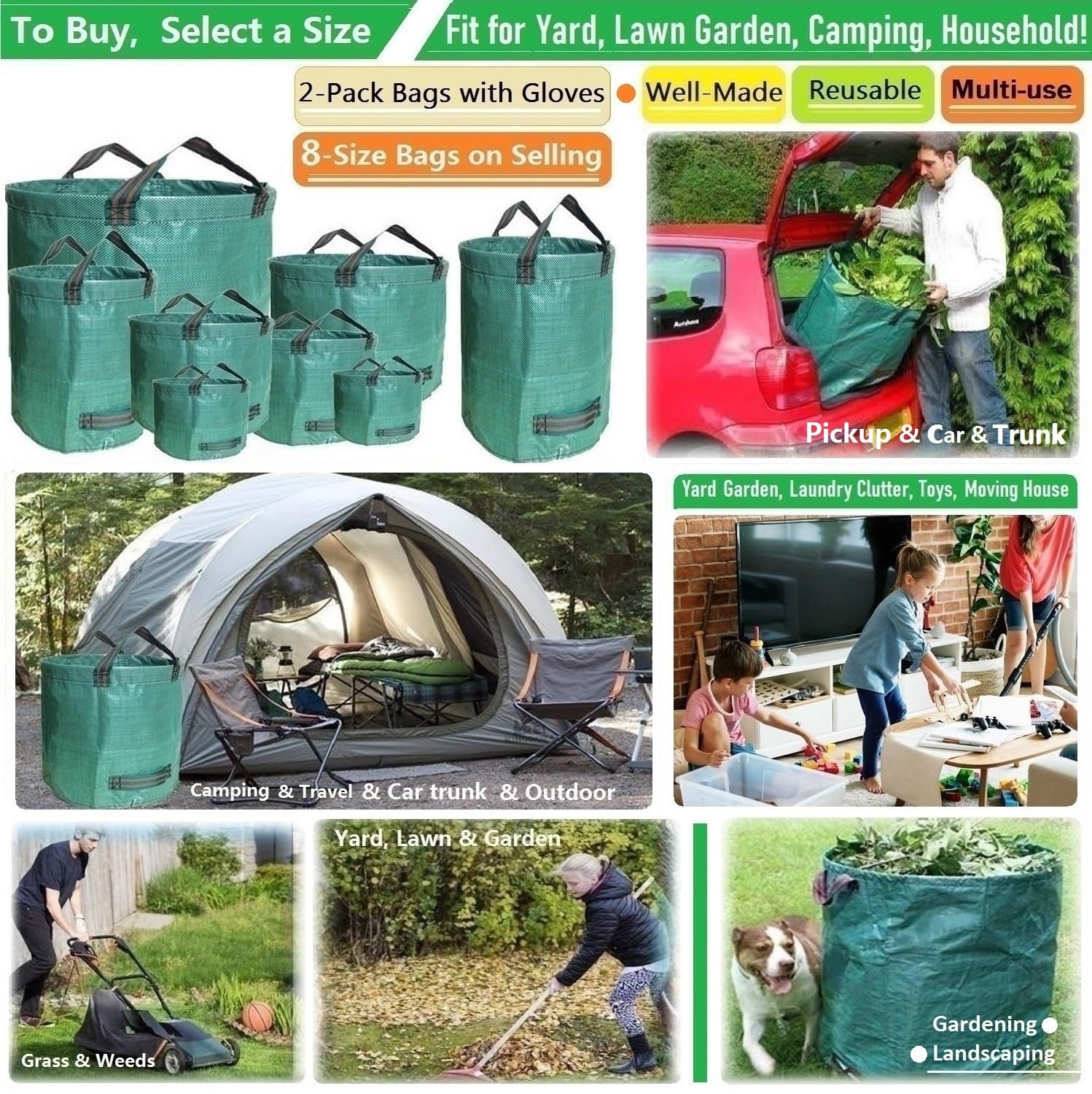 Tespher yard bag with four sturdy handles for easy lifting and carrying.