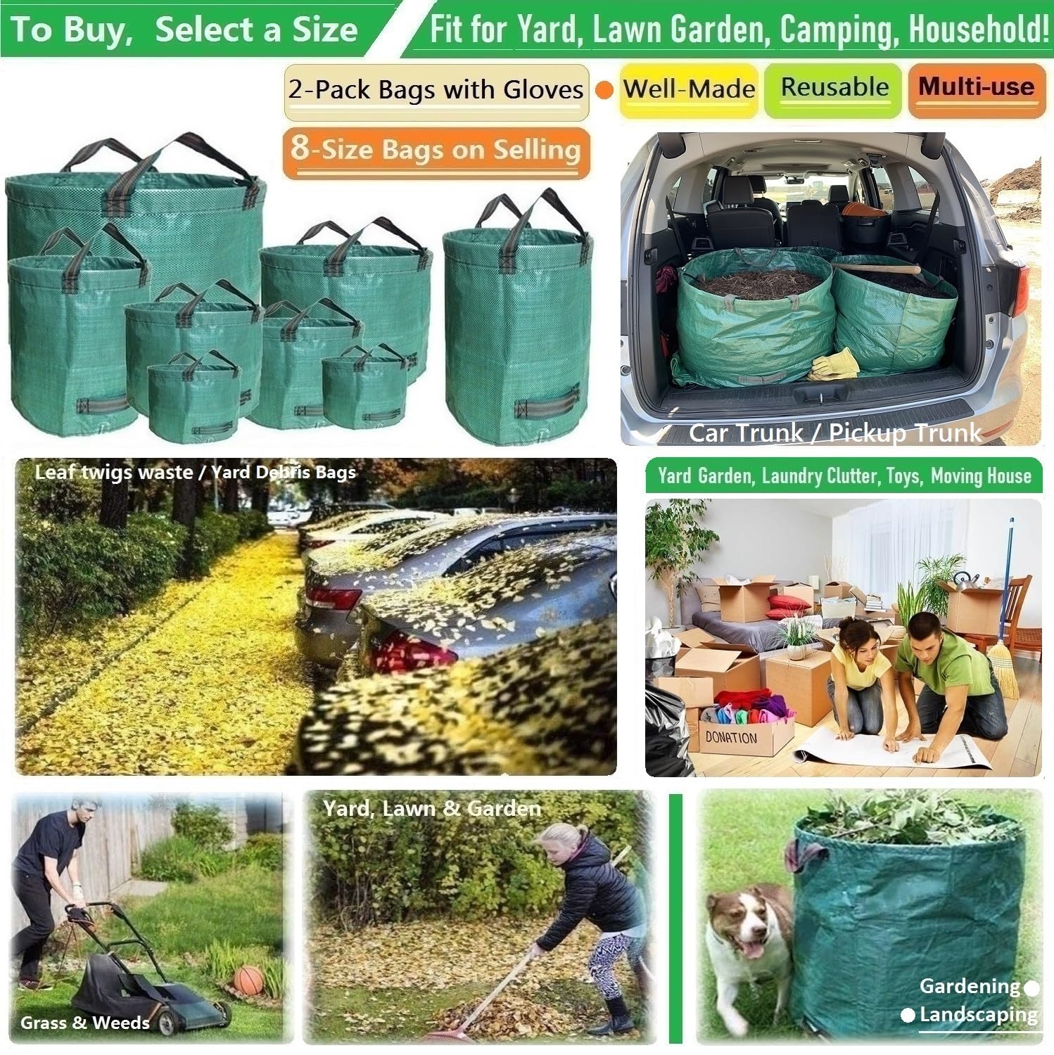 Tespher yard bags with four handles stay sturdy during carrying.