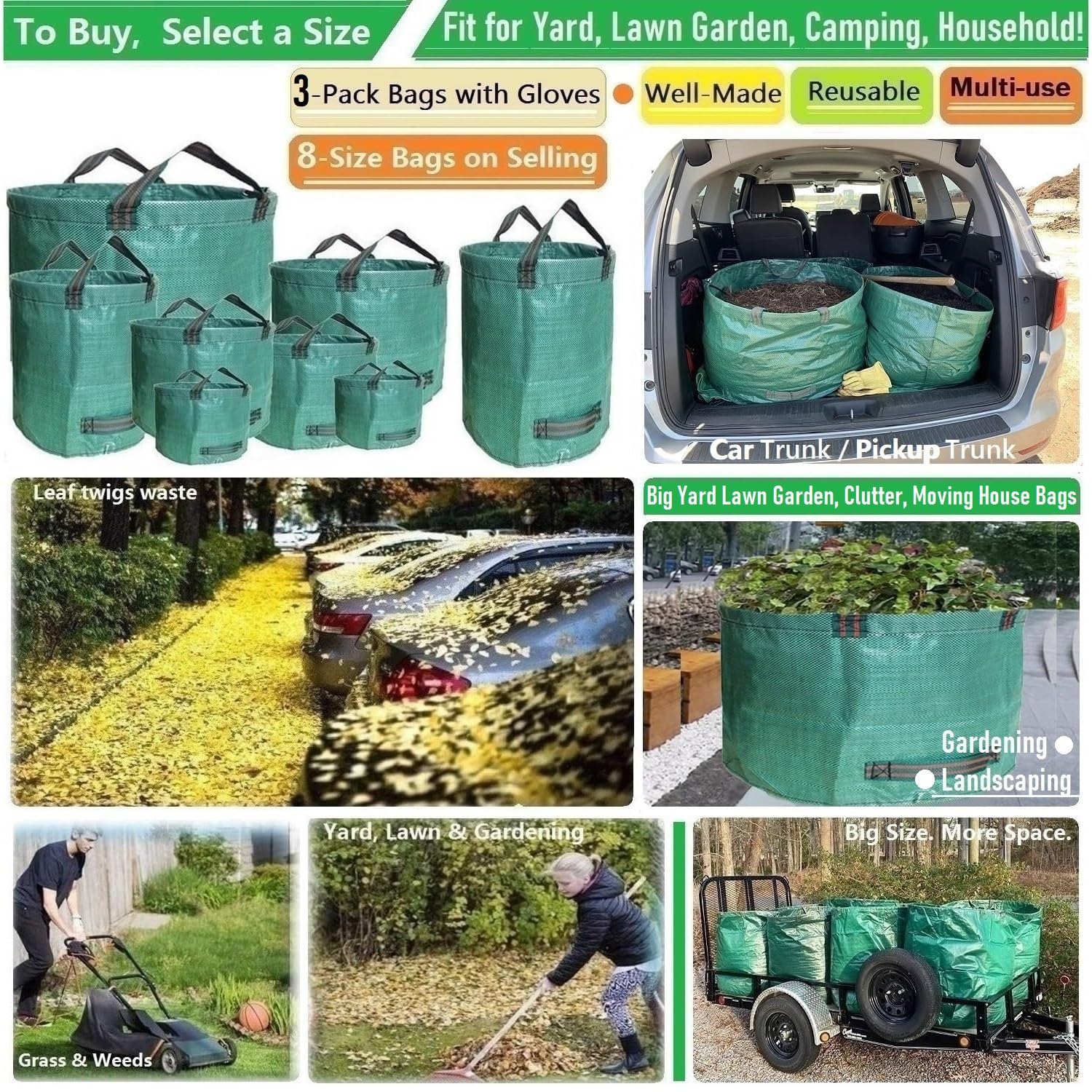 Tespher yard bags standable design keeps contents open during loading.