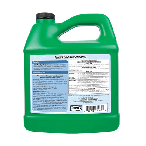 Tetra AlgaeControl measuring cup shows precise dosing for pond care.