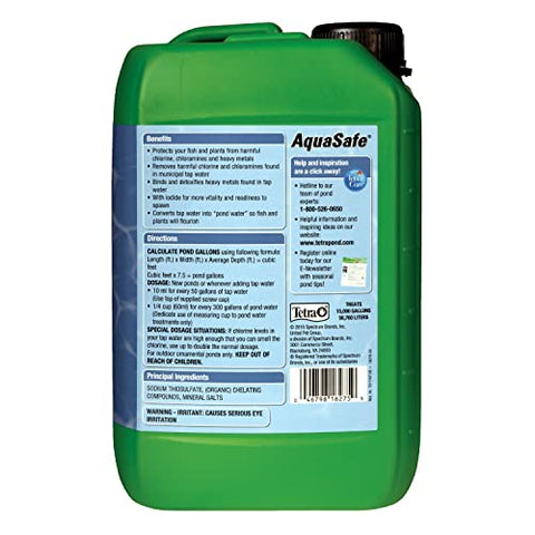 TetraPond AquaSafe bottle pour demonstrates easy application for routine pond maintenance.