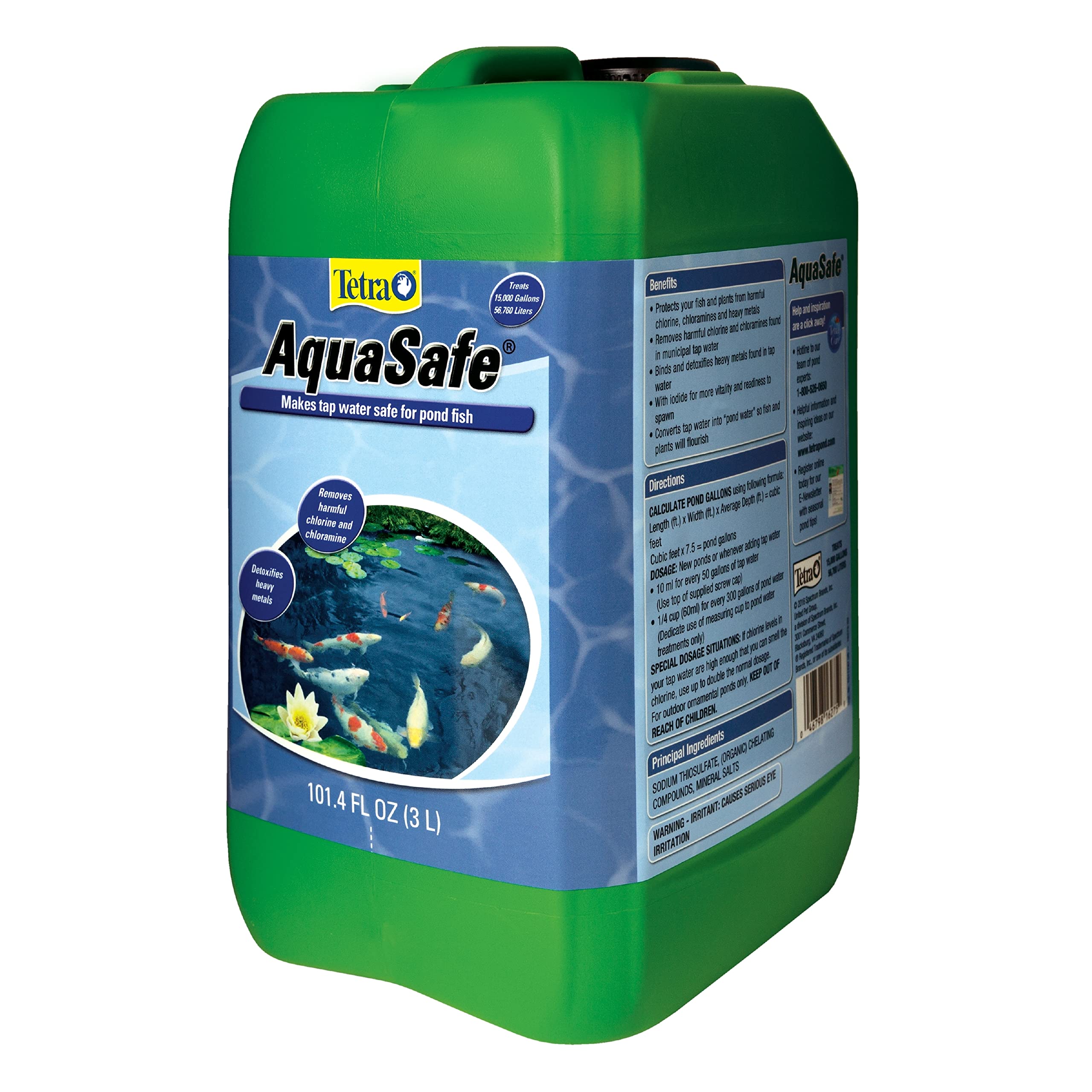 TetraPond AquaSafe treats up to 15000 gallons of pond water per bottle.