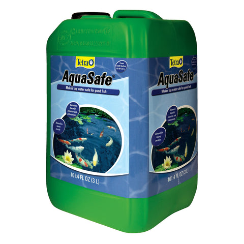 TetraPond AquaSafe water top-off image shows safe transitions after water changes.