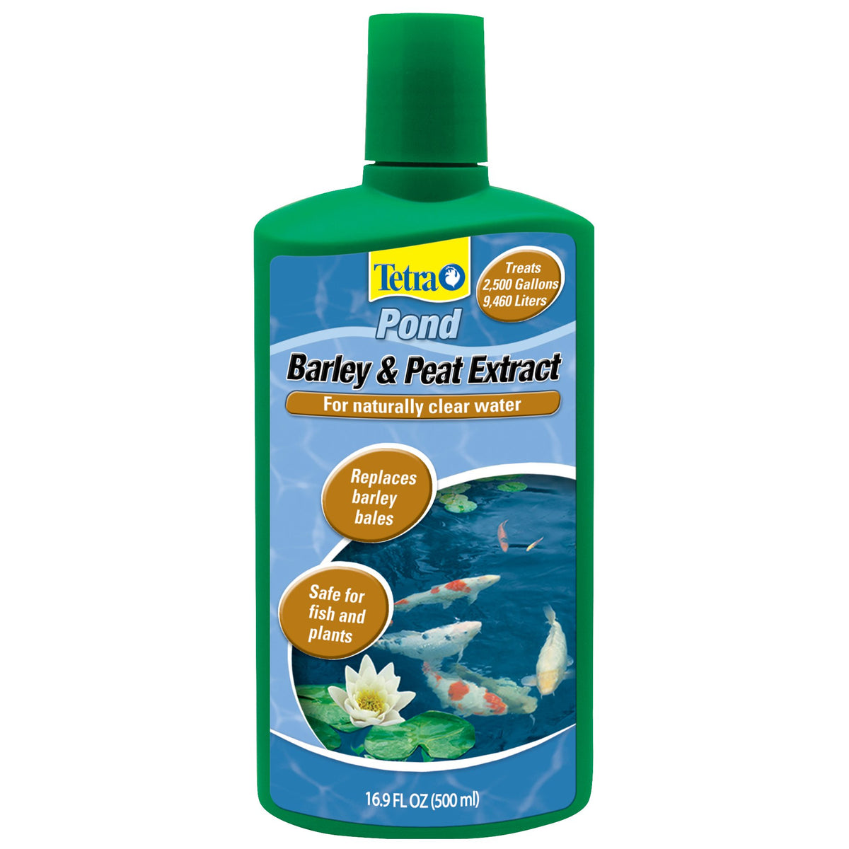TetraPond barley and peat extract bottle front view for natural pond clarity.