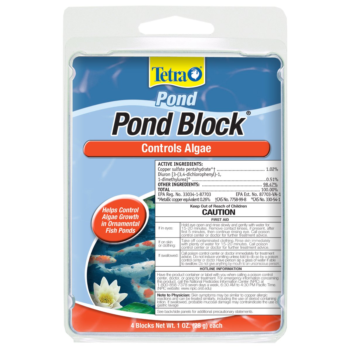 Tetra Pond Block 4-Count pack treats 100–250 gallons for clearer pond water