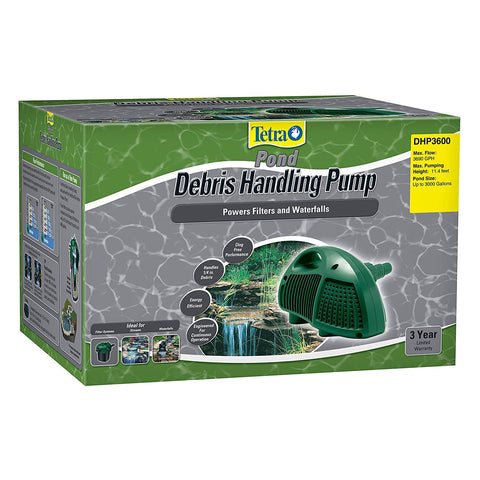 Tetra Pond Debris-Handling Pump energy-efficient motor powers quiet pond circulation.
