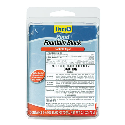 Tetra Pond Fountain Block packaging shown for easy algae control in ornamental fountains.