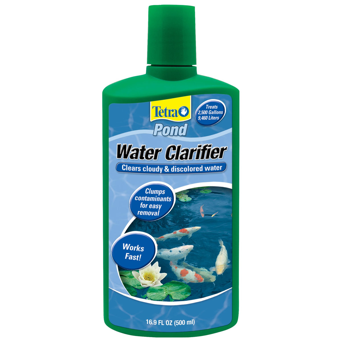 Tetra Pond Water Clarifier bottle shown with dosing guidance for easy use.