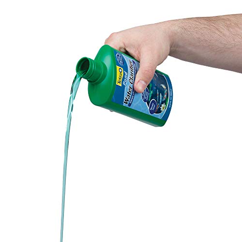 Tetra Pond Water Clarifier labeled for safe use in ornamental ponds.