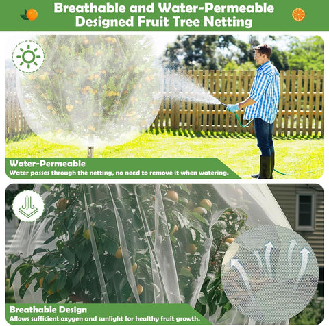 See-through mesh design protects fruit trees without hindering airflow.