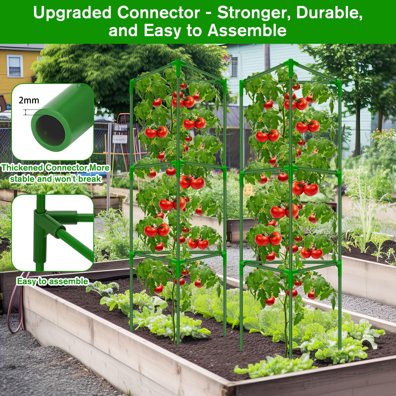 Tetutor tool-free assembly makes quick setup of tomato cages.