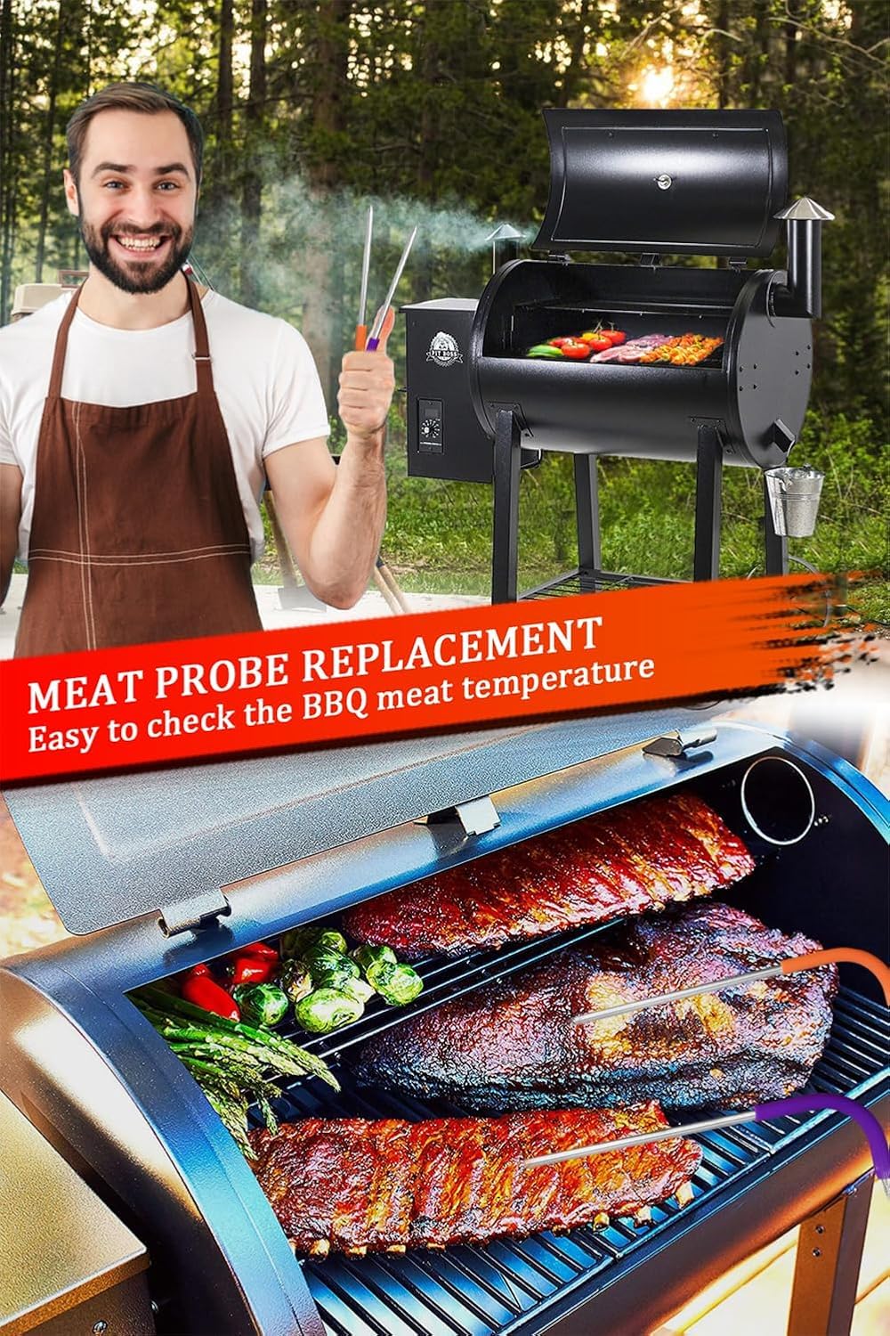 TEWEAE probe tolerates up to 1000°F for versatile cooking.
