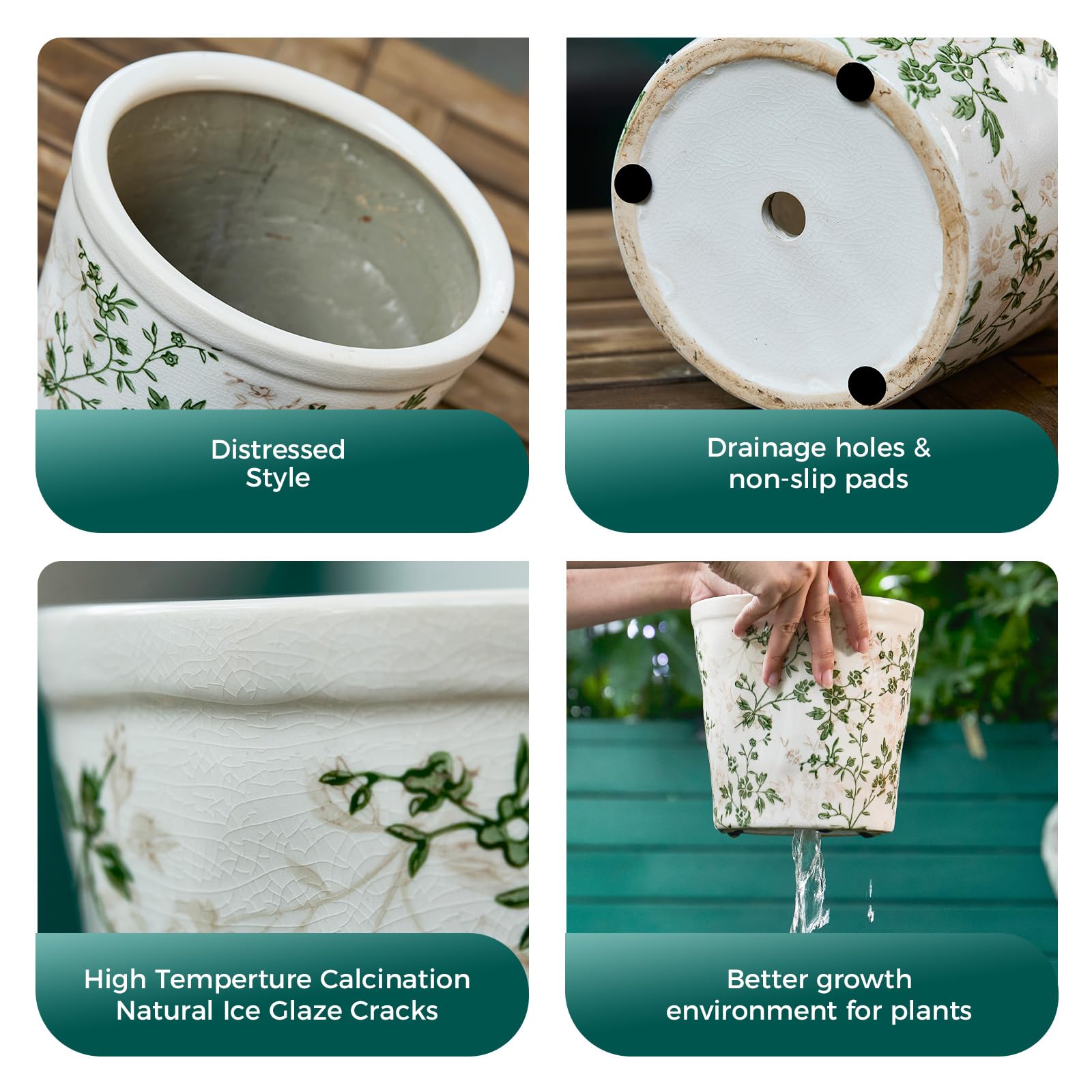 Teweiqi ceramic planter with non-slip feet for stable placement.