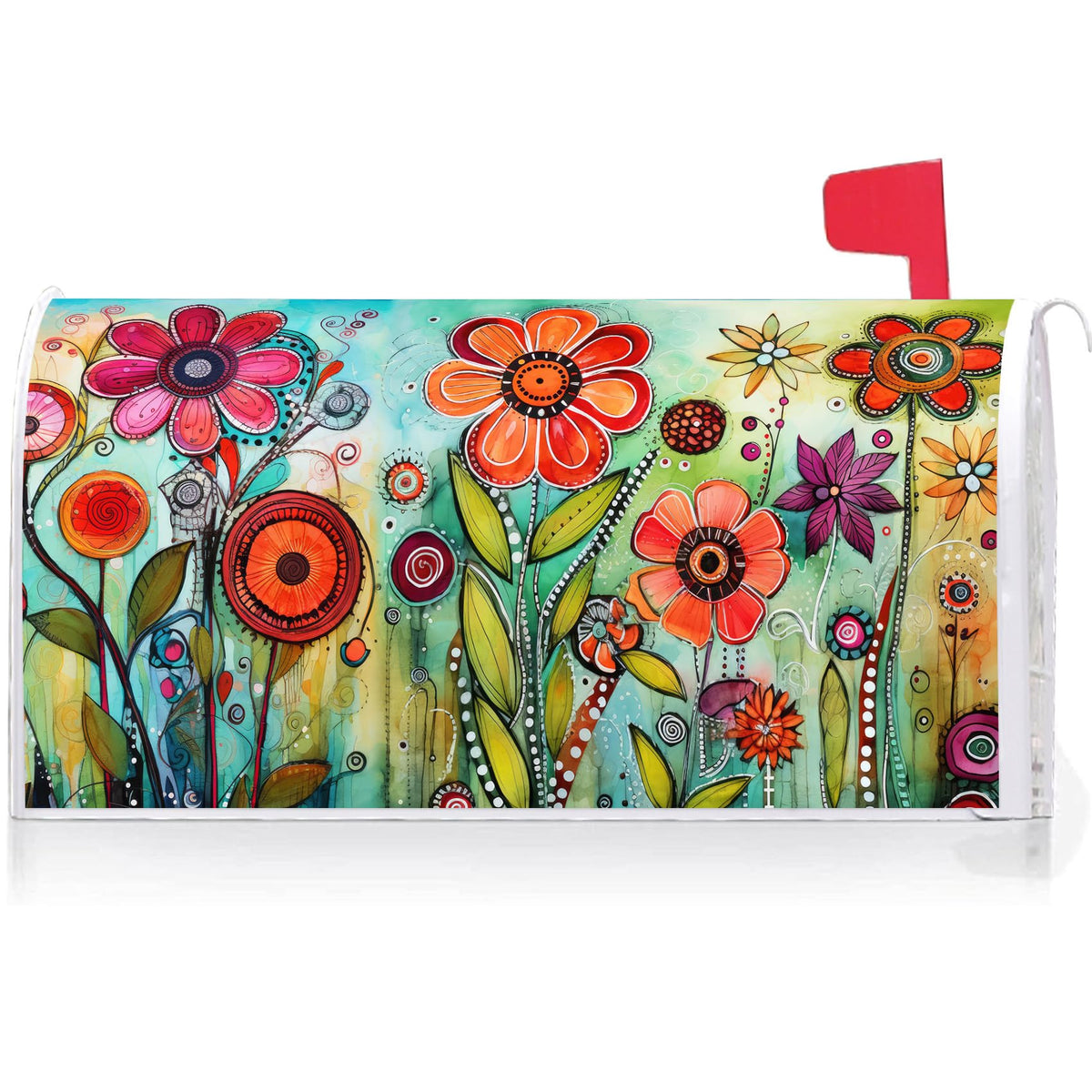 Texupday mailbox cover front view with vibrant floral print and durable, weatherproof polyester