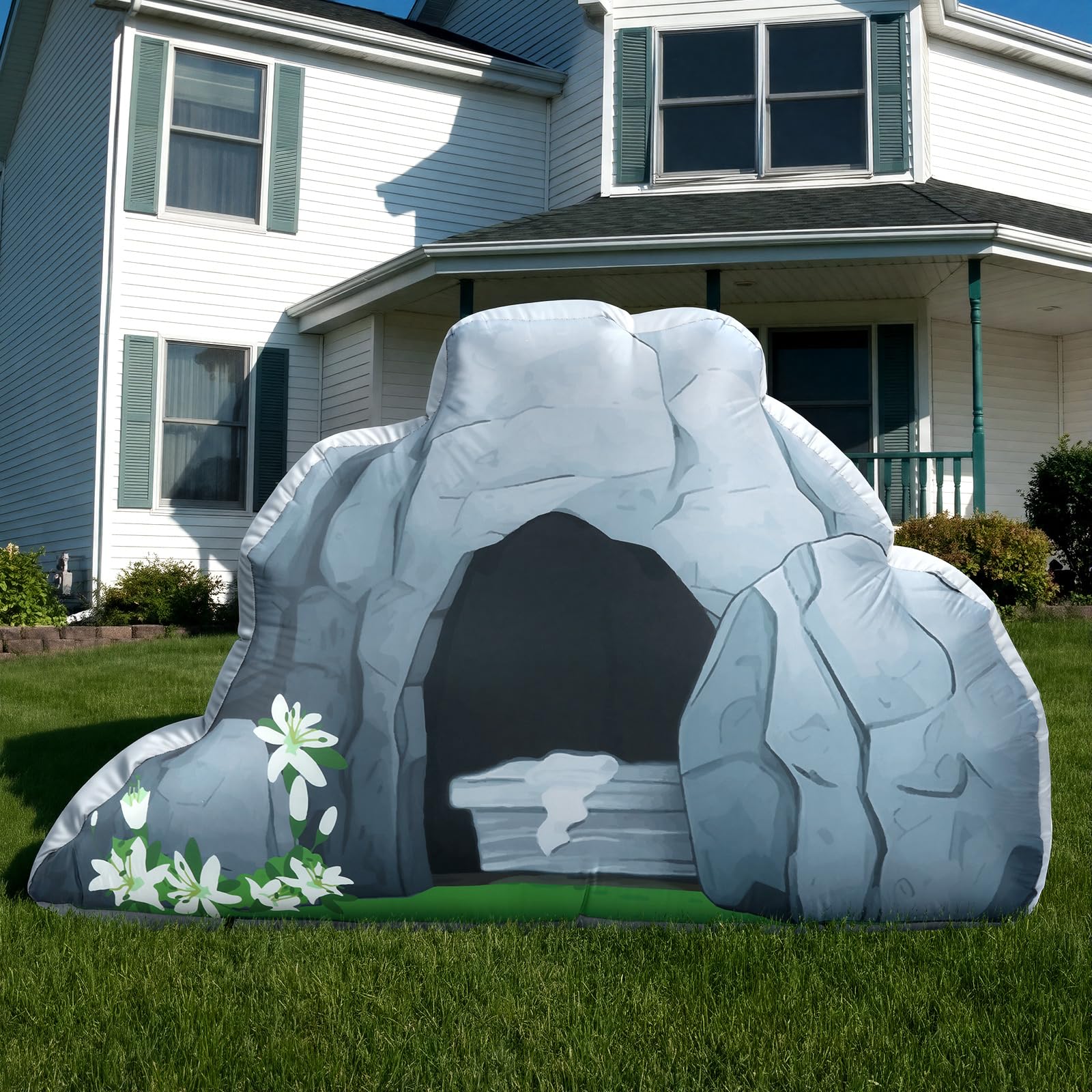 Teyva Daily Easter empty tomb inflatable with built-in blower for quick outdoor setup.