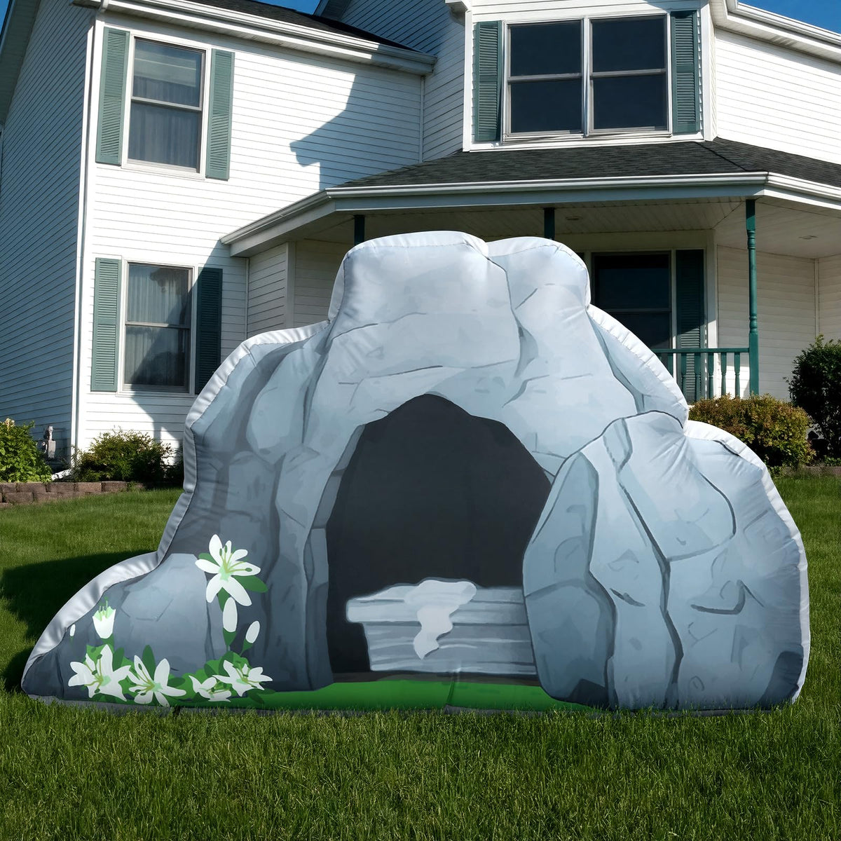 Teyva Daily Easter empty tomb inflatable with built-in blower for quick outdoor setup.