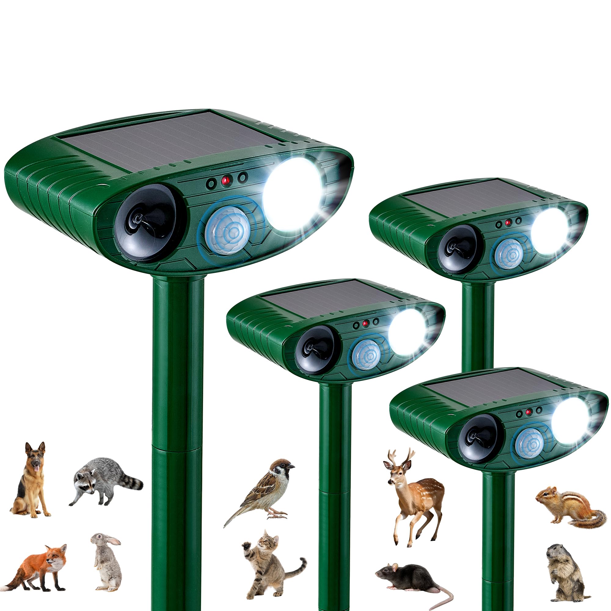 TFKK 4-pack solar animal deterrent front view protecting yards from wildlife