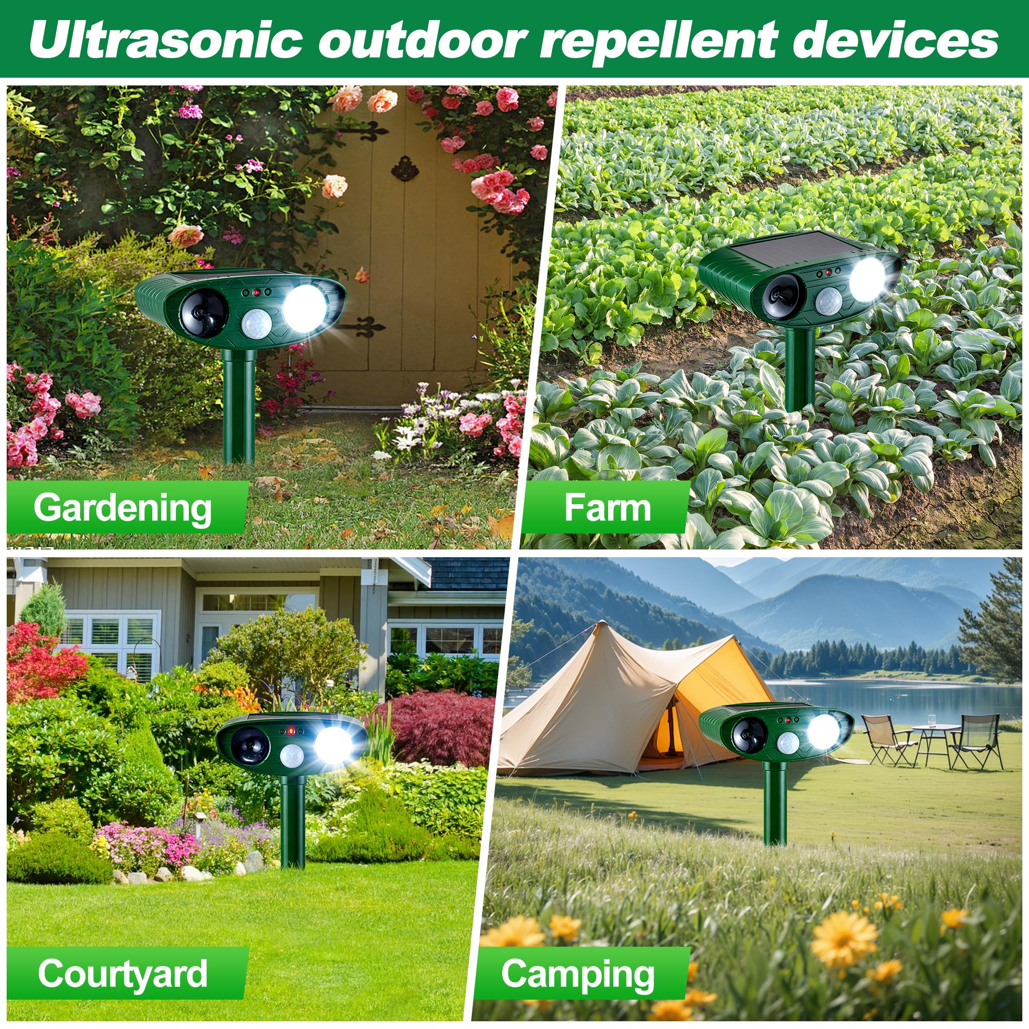 TFKK solar repeller keeps gardens free of pests like rabbits, skunks, and foxes.