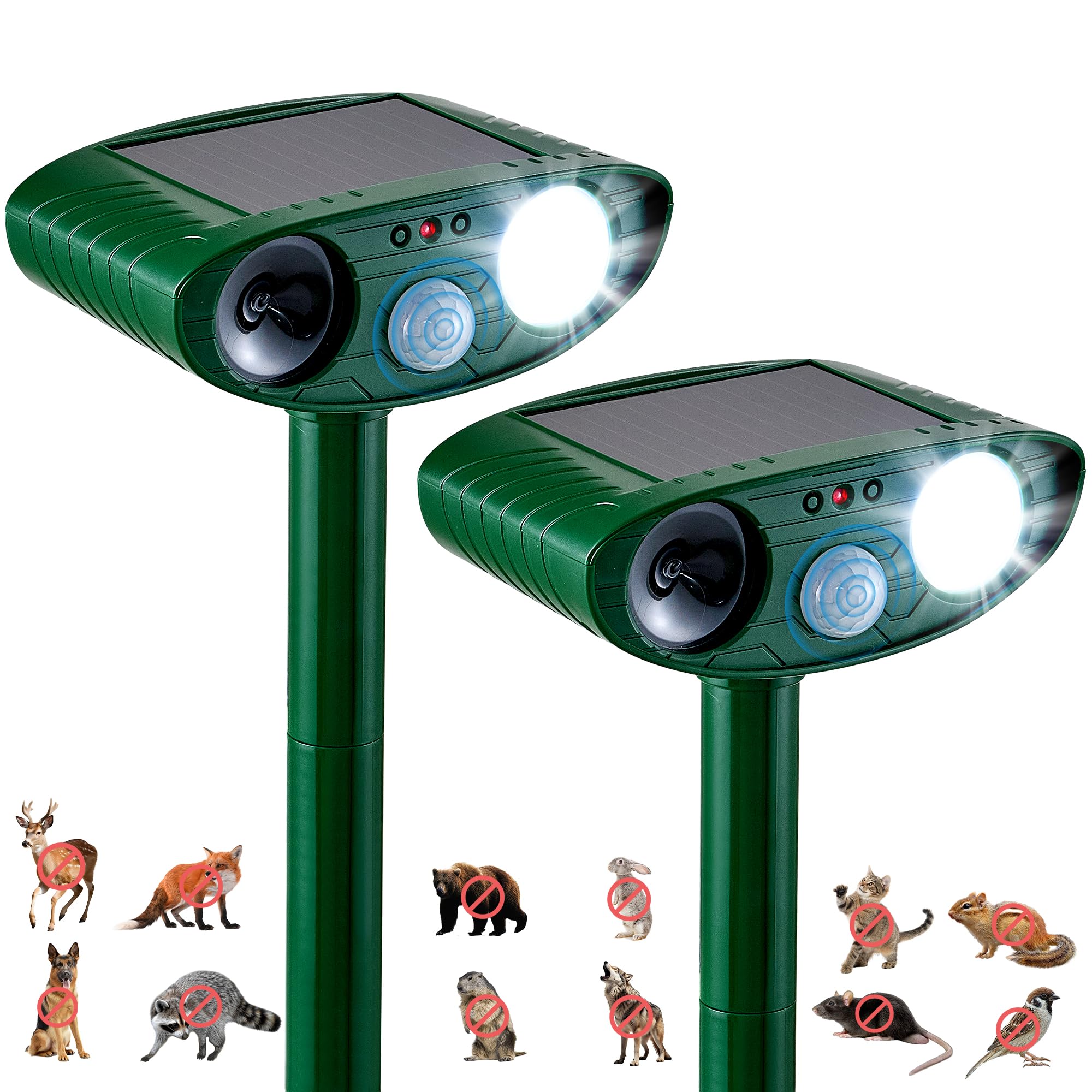 TFKK solar animal repeller with motion detection deters wildlife from yards and gardens.