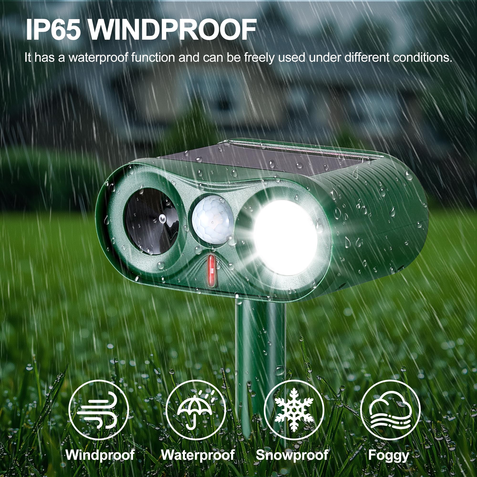 TFKK strobe light activation visual cue accompanying ultrasonic deterrence at night