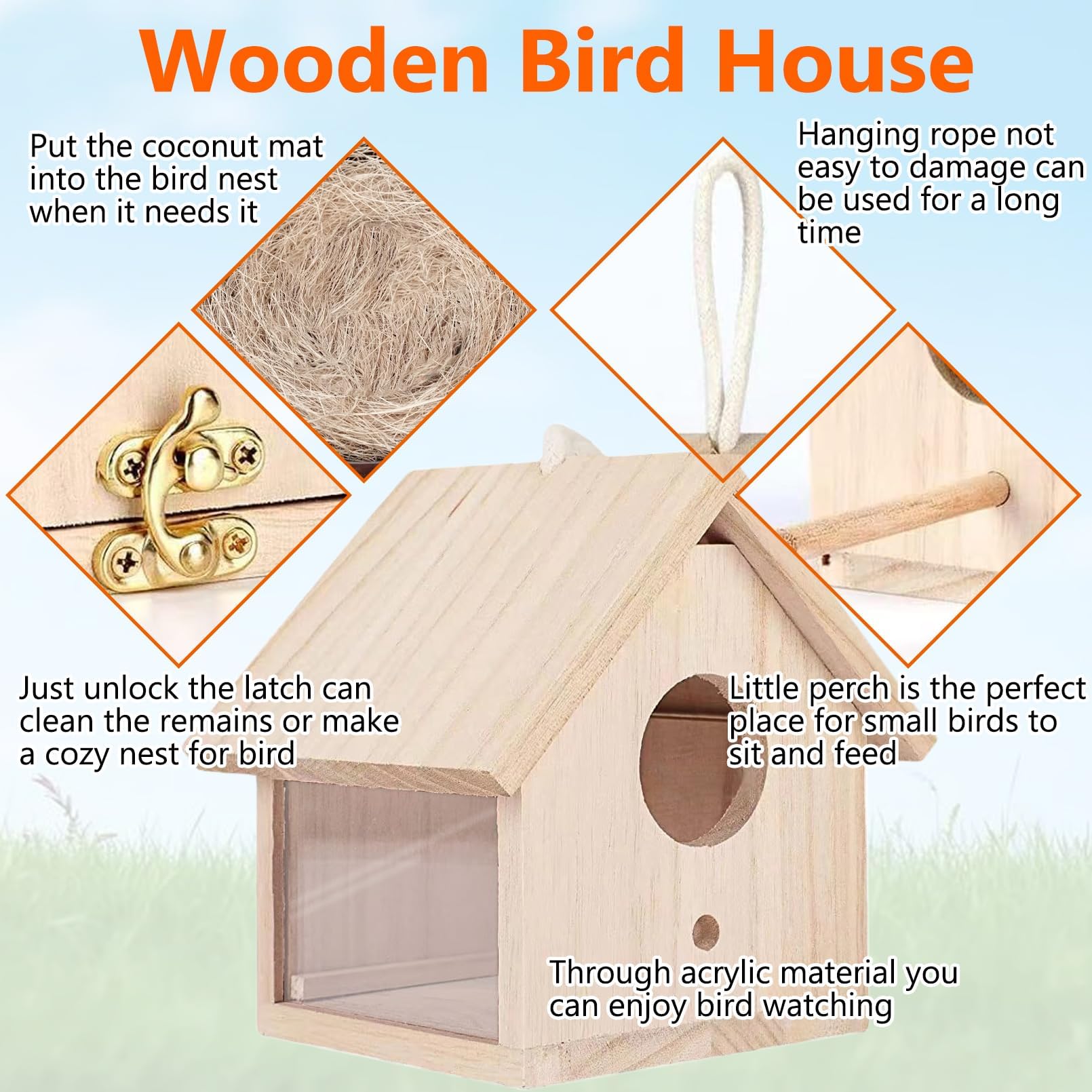 Tfwadmx birdhouse plexiglass sides perch allows clear bird watching from the cozy perch