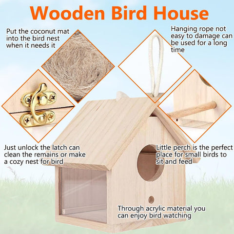 Tfwadmx birdhouse plexiglass sides perch allows clear bird watching from the cozy perch