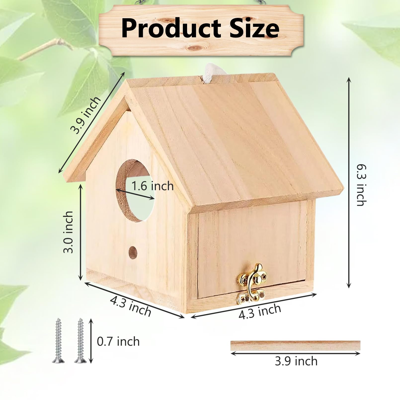 Tfwadmx wooden bird house interior with plexiglass panel for easy viewing.