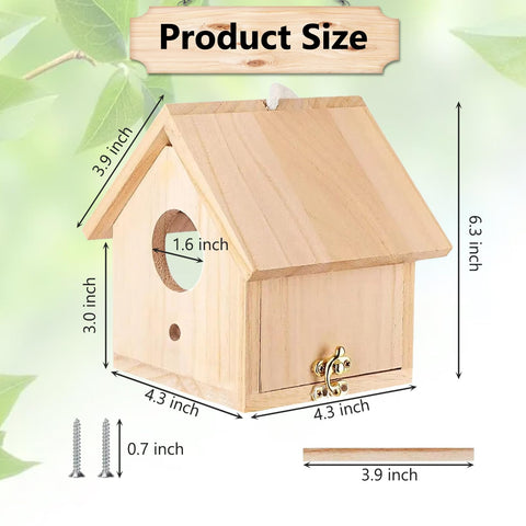 Tfwadmx wooden bird house interior with plexiglass panel for easy viewing.