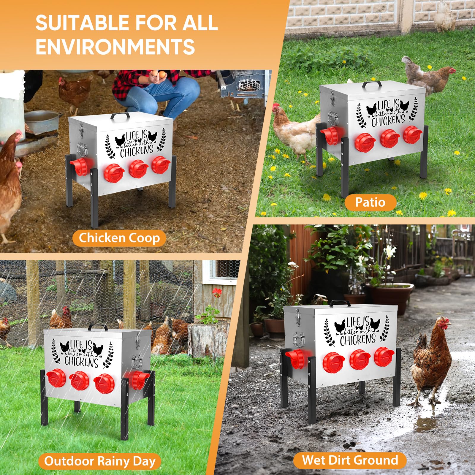 TGEYD 50LB feeder adjustable legs show three height settings for varied terrains.