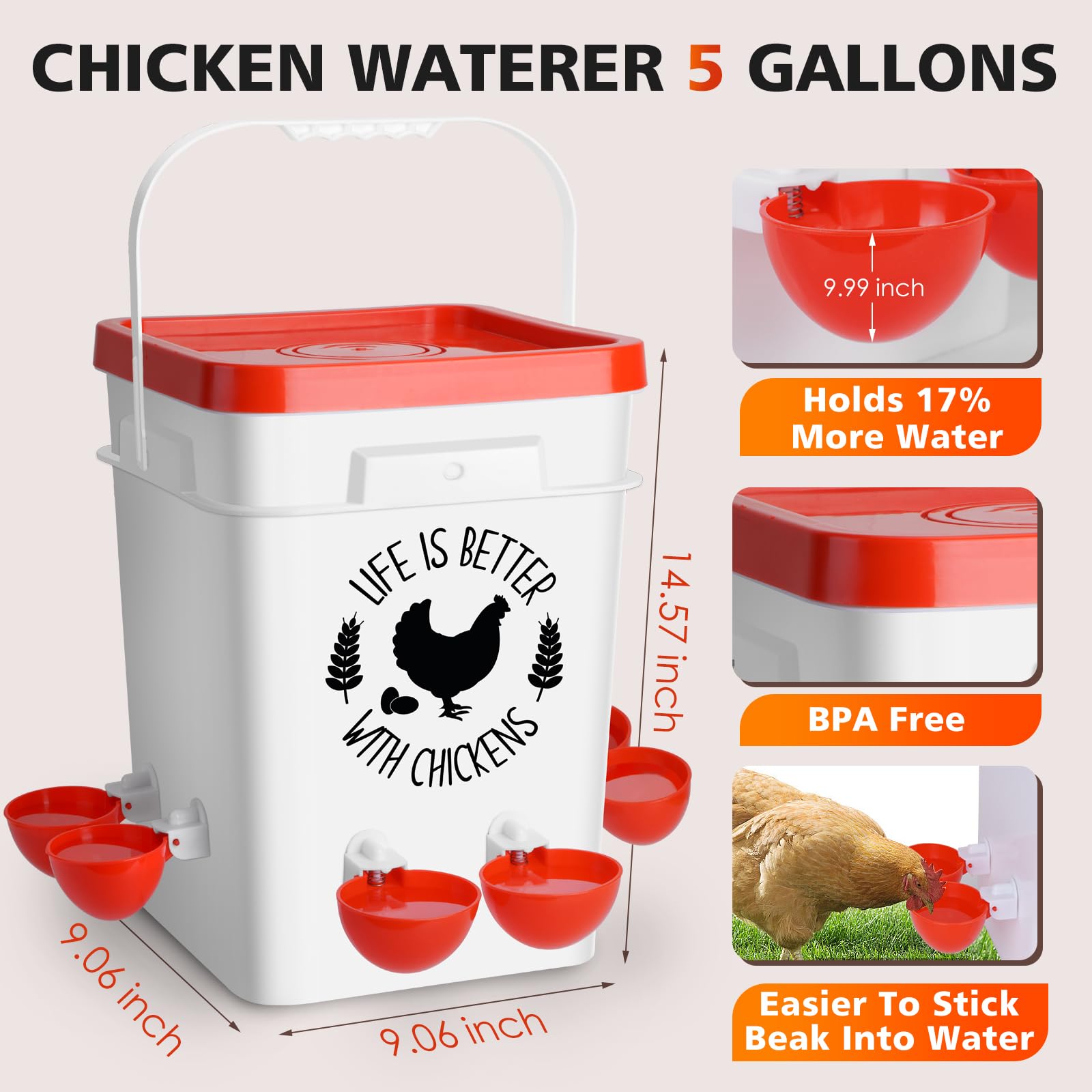 Tgeyd 6-cup waterer serves multiple birds with no leaks.