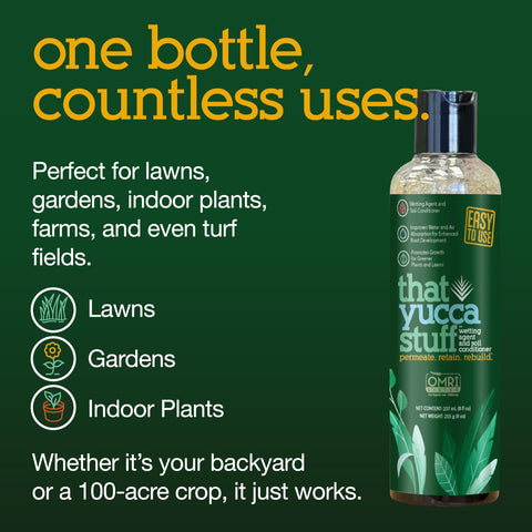 That Yucca Stuff eco-friendly packaging highlights sustainable garden care