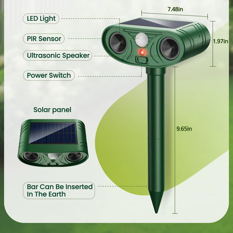 Thcritter solar animal repellent side view showing compact outdoor device