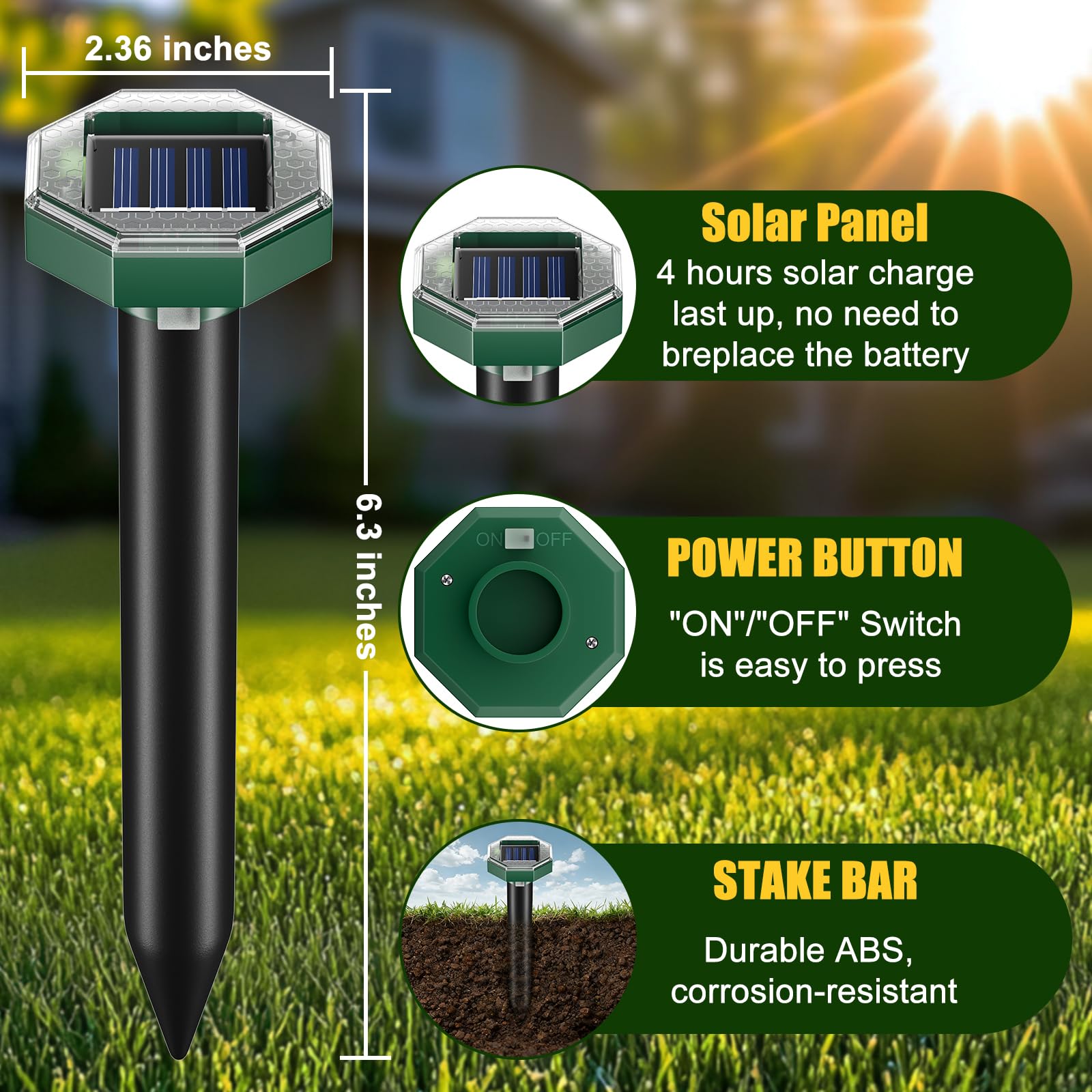 Thcritter ultrasonic pulses emitting signals to deter burrowing pests safely for pets