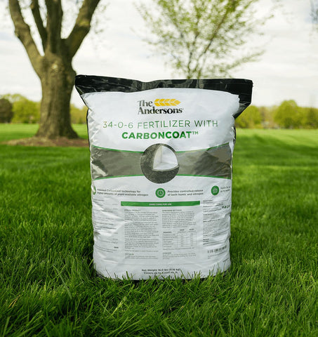 Lawn care setup with CarbonCoat application-ready granules for even coverage