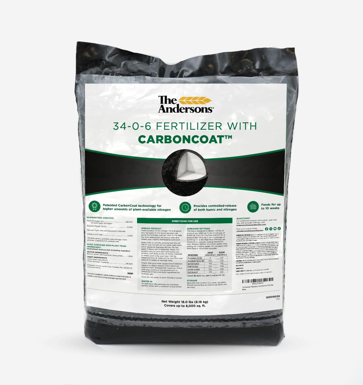 The Andersons CarbonCoat 34-0-6 fertilizer pellets for steady lawn growth