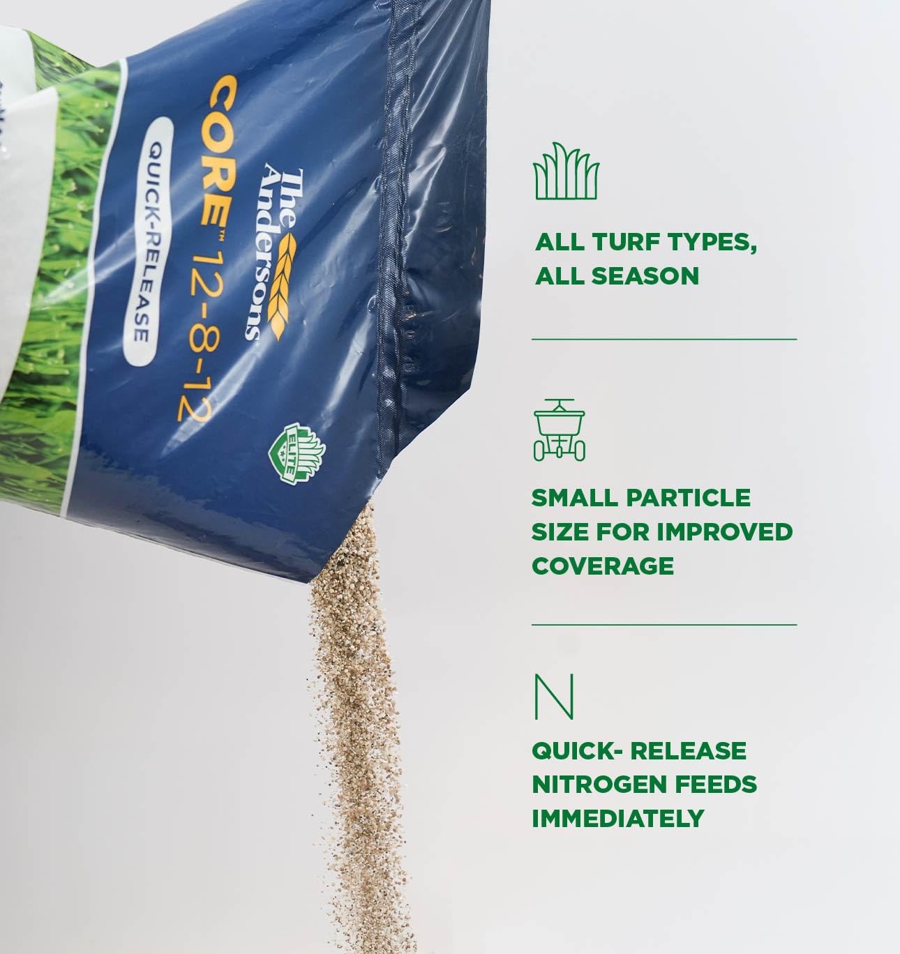 The Andersons Core 12-8-12 spreader application demonstrating uniform coverage.