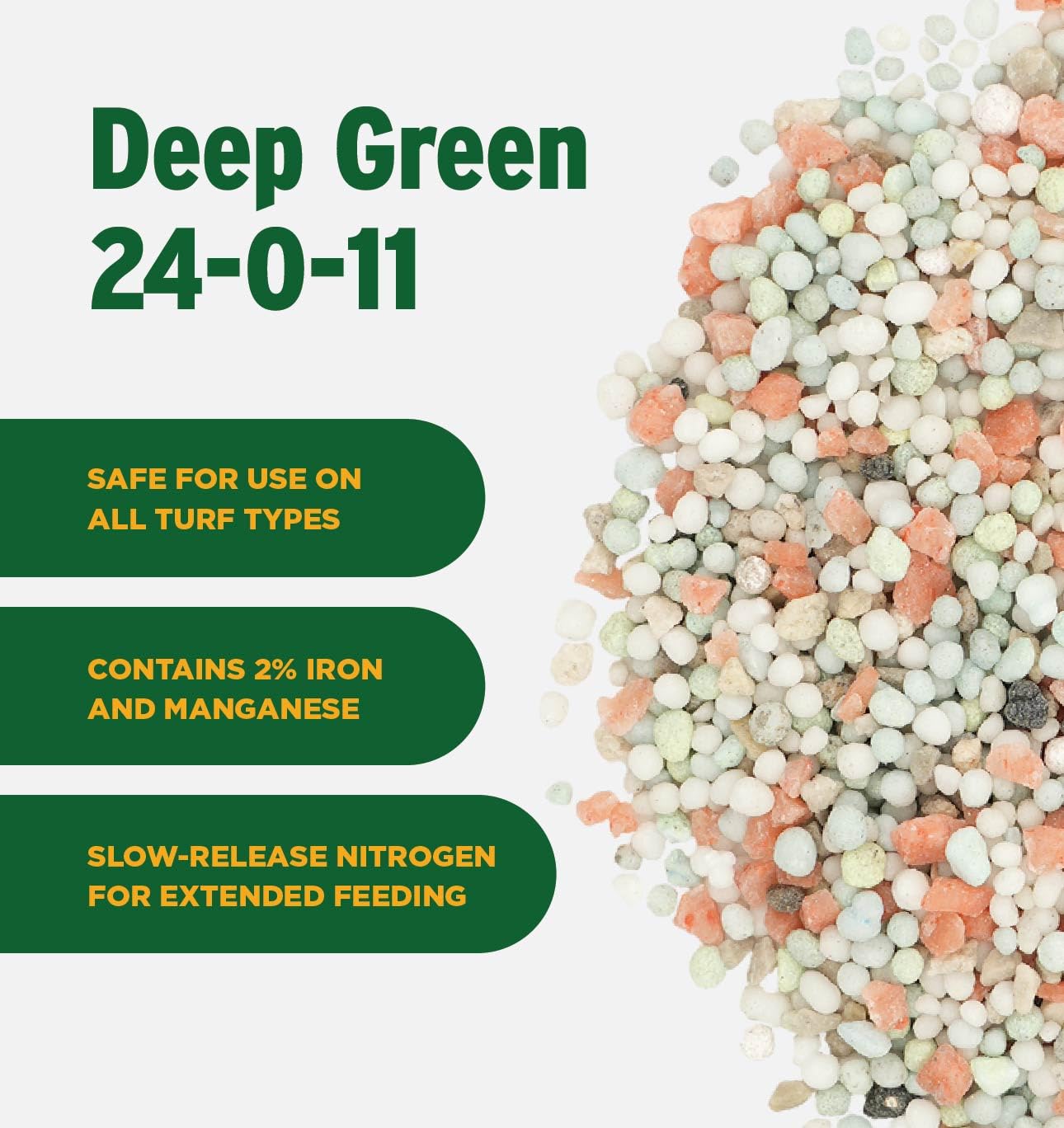 The Andersons Deep Green 24-0-11 spreader dispensing evenly for uniform feeding.