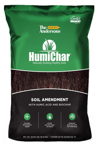 The Andersons HumiChar DG granules in a bag ready for lawn soil enrichment.