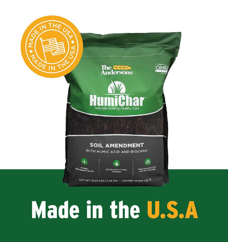 The Andersons Humichar lawn and garden use supports fertilizer compatibility.