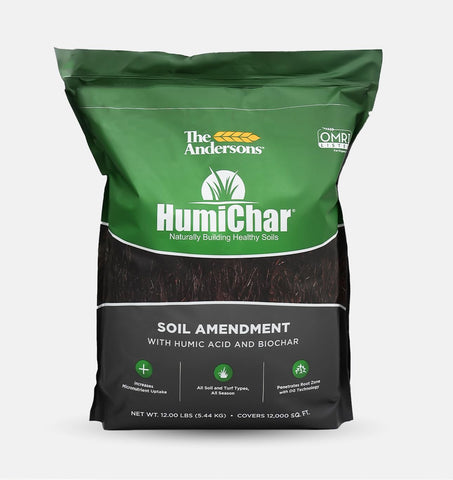 The Andersons Humichar organic soil amendment bag boosts soil health and lawn vitality.