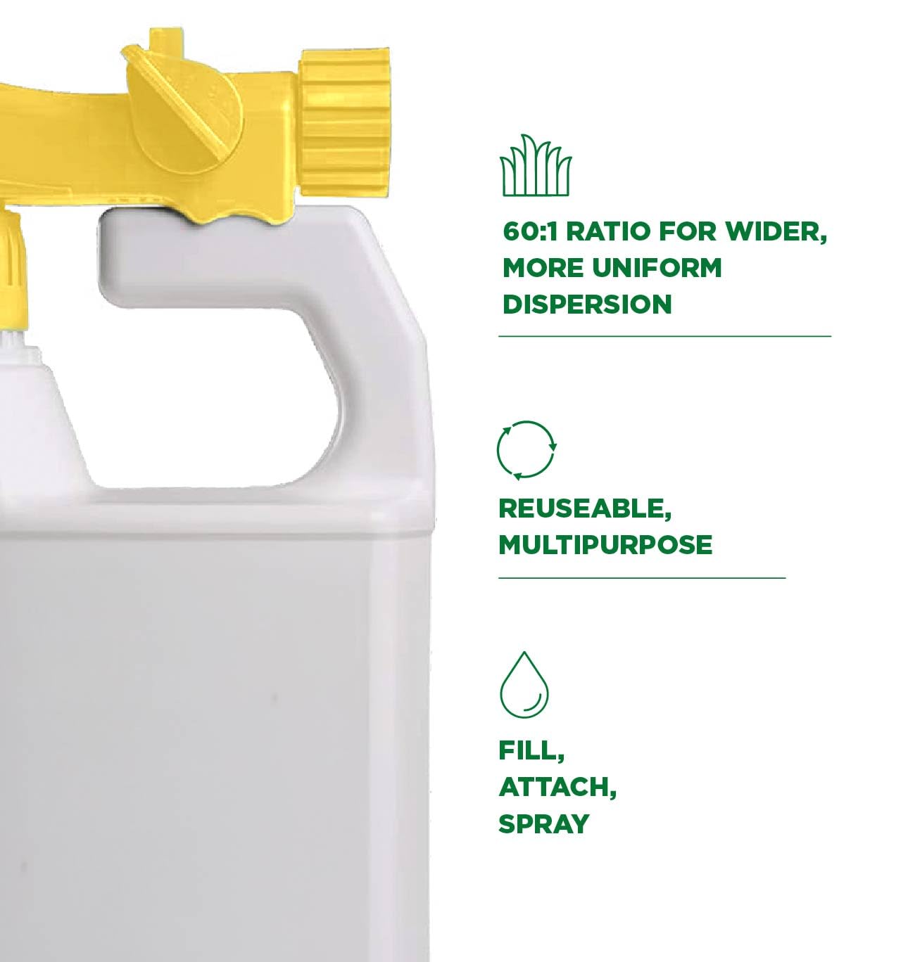 The Andersons K1 spray head with 60:1 ratio delivers wide, uniform coverage.