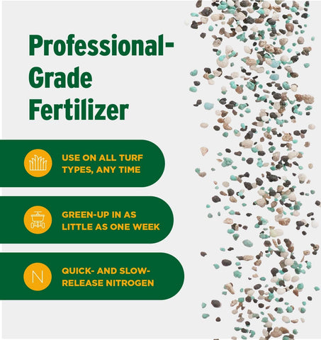 The Andersons PGF Complete 16-4-8 fertilizer on a lush green lawn showcasing balanced nutrition.