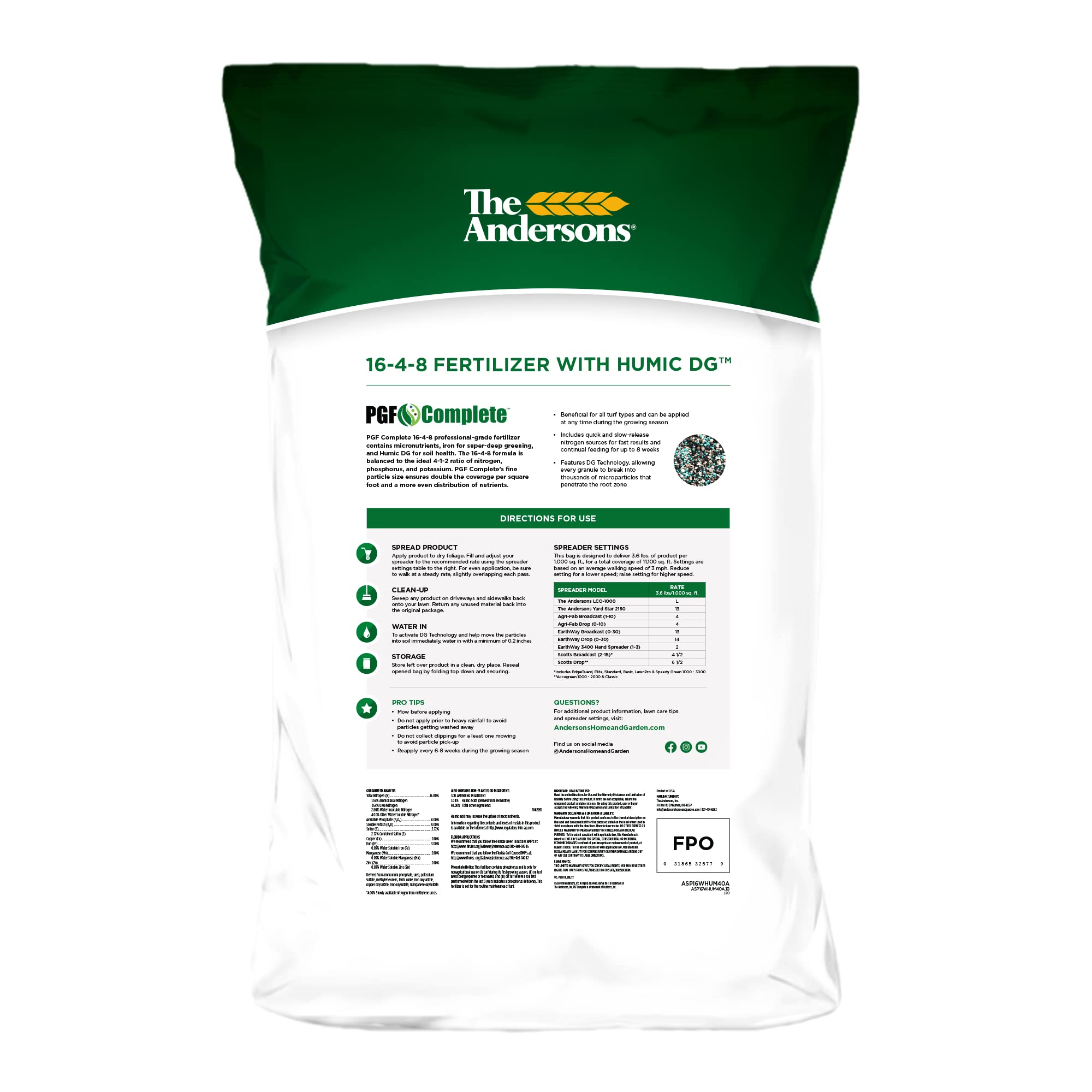 The Andersons PGF Complete 16-4-8 fertilizer granules close-up highlights uniform particle size for consistent feeding.